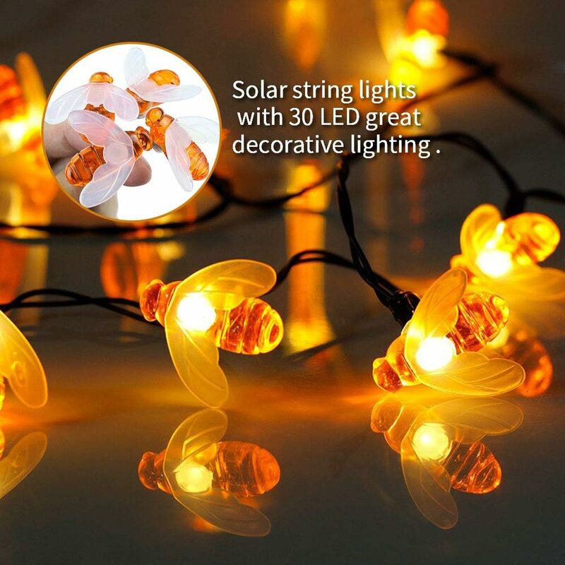 Guirlande lumineuse solaire 20LED extérieur étanche Simulation miel  abeilles décor pour jardin décorations de noël blanc chaud