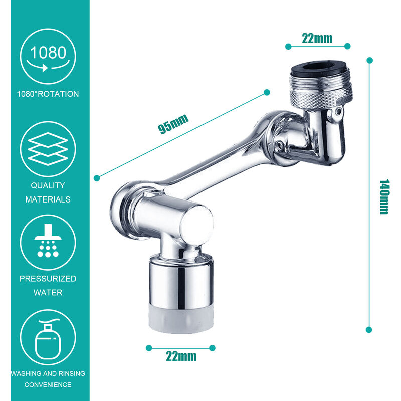Tête de Pulvérisation rotative multifonctionnelle,rallonge de robinet de  cuisine,bras robotique,aérateur,buse- 2 Modes-1080-ABS