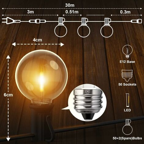 Guirlande Guinguette Extérieure 30M Étanche Led Guirlande