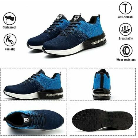 Chaussures de Sécurité Hommes Femmes Légère Basket de Sécurité Respirante  Confortable Chaussure de Travail avec Embout en Acier Taille Bleu 42