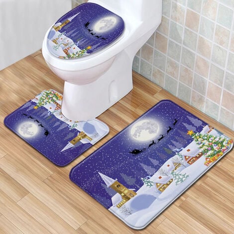 Tapis contour WC Lot de 3 tapis de salle de bain antidérapants avec imprimé  Père Noël - Super absorption d'eau - Tapis de bain doux pour salle de bain,  chambre à coucher