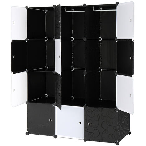 Organisateur 12 Cubes Étagères de Rangement en Plastique Empilables  Modulables avec Penderie Portes Blanches et Panneaux Noirs Assemblez-le  librement