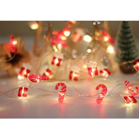 Guirlande lumineuse en forme de sapin de Noël, 2 m, 20 LED, avec minuteur,  alimentée par piles, blanc chaud, fil argenté pour sapin de Noël