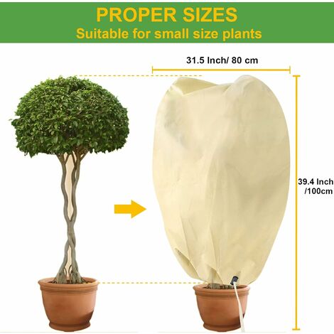 Housses de protection pour plantes, couverture d'hiver en polaire 80 g/m²  pour protéger toutes vos grandes plantes en pot résistantes au gel, beige,  lot de 2 (80 x 100 cm)