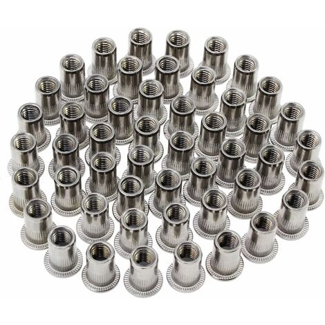 GROOFOO 100 Pcs M3×10 Écrou À Rivet Fileté À Tête Plate,Écrous À Riveter  Fileter En Acier Inoxydable,Assortiment Inserts Filetés Pour Metal Plastique(Argent  8mm×10mm)