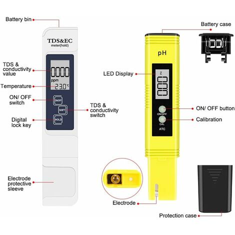 TDS PH Mètre EC Température Mètres Numérique Moniteur De Qualité De Leau  Testeur Pour Piscines Eau Potable Aquariums Du 14,55 €