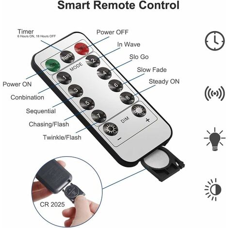 2 x10m Guirlande LED Lumineuse à Pile 100 LEDs Fonction Minuterie avec  Télécommande IP65 Etanche Déc
