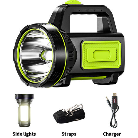 Lampe torche LED rechargeable USB puissante de mAh avec lumière latérale,  lampe torche étanche pour randonnée d'urgence, chasse en camping (avec  lumière latérale)