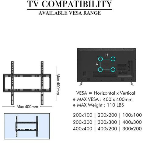 Support TV Mural Fixe pour 26-55 Pouces,Support Mural TV Ultra Fin pour  écran Plat PC LED LCD Plasma et Incurvé l'écran (66.-140cm), 50kg
