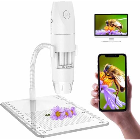 Microscope Numérique WiFi, Mini Microscope de Grossissement 50x -1000x,1080P  HD 2.0 MP 8 LED USB Microscope Portable Digital Compatible avec Android  iPhones Tablettes Windows Mac