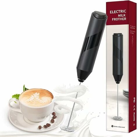 Mousseur à lait électrique portatif avec support en acier inoxydable,  mousseur à cappuccino alimenté par batterie, mélangeur à boisson fouetté  mini mélangeur pour café, f