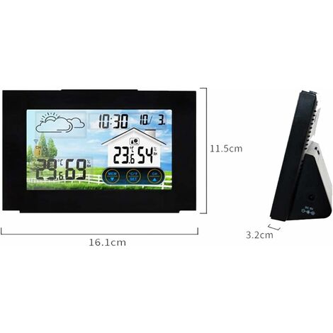 FISHTEC Station Meteo Numerique avec Capteur Exterieur sans Fil -  Thermometre Hygrometre - Ecran LCD Couleur avec Affichage Heure Date  Previsions