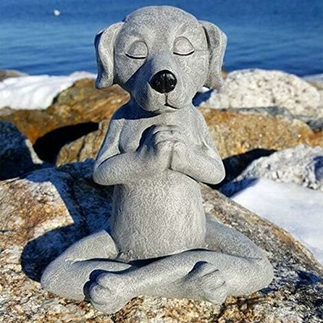 Statue de chien méditant, sculpture en pierre d'animal mignon, figurines de  méditation de yoga de