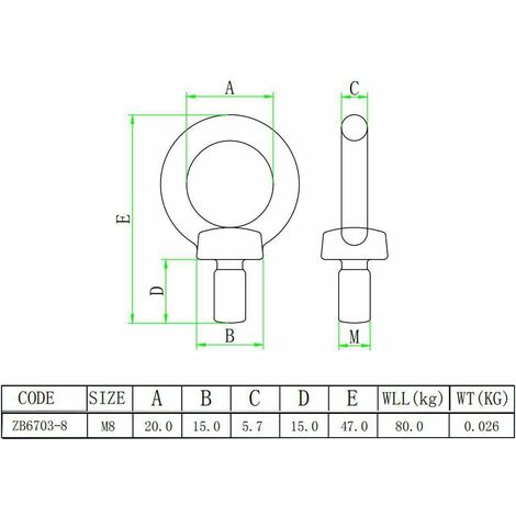 Boulon à œil M14 X 120mm Avec écrou Rondele En Acier Inoxydable 304 - Uxcell, Pour Bricolage Et Fixation
