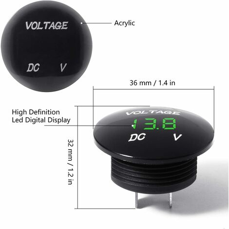 Ahlsen Voltmètre numérique LED DC 5-48V pour voiture, moto, voiture,  camion, bateau (lumière verte)