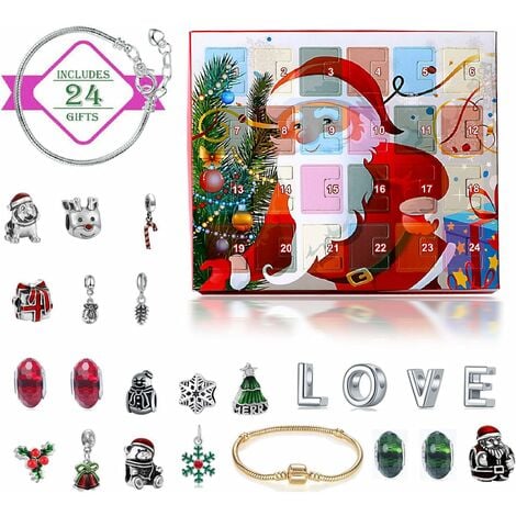 Calendrier de l'Avent- Noël Breloques DIY Bracelet Bijoux - 24 Jours Compte  à Rebours - 24 Cadeaux Surprise de Noël