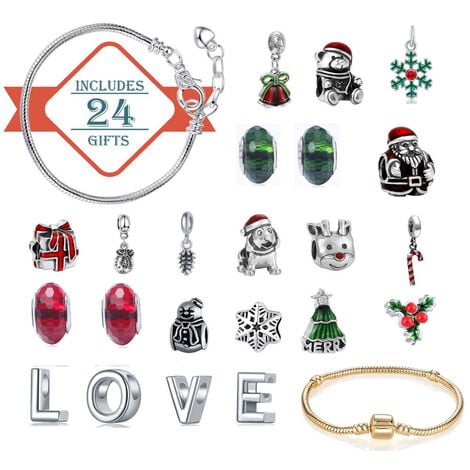 Calendrier de l'Avent Bijoux de Noël - 24 Jours Noël Charme Bracelet Noël  Compte à rebours Calendriers Cadeau DIY Bracelet