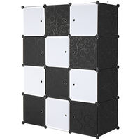 Organisateur de Rangement 12 Cubes Empilables en Plastique, Étagères  Modulables pour Placard avec Tringle - Noir et Blanc