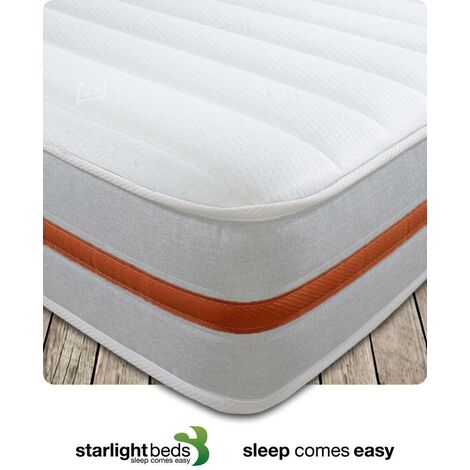 Starlight Beds – Hybrid Kingsize Mattress. 7.5 Inch Deep Eco Friendly Kingsize Mattress with Memory Fibre and Springs. 5ft x 6ft6 (STARLIGHT 04)