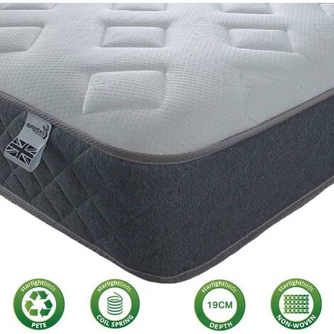 Starlight Beds – 90cm x 200cm European Mattress. 7.5 Inch Deep Sprung 90cm x 200cm Memory Fibre Mattress with a Diamond Design Cool Touch Top Panel and Stylish Grey Border (90cm x 200cm)