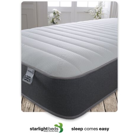 Starlight Beds – 2ft6 Small Single Mattress. 9 Inch Deep Sprung Small Single Memory Fibre Mattress with a Luxurious Jersey Knitted Fabric and Grey Border (2ft6 x 6ft3)