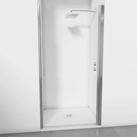 BELLOBATH - Mampara de ducha de una puerta abatible -Sin perfilería inferior - Cristal 6 mm antical - Plata brillo -Ancho adaptable 76-80 -Alto 195 cm