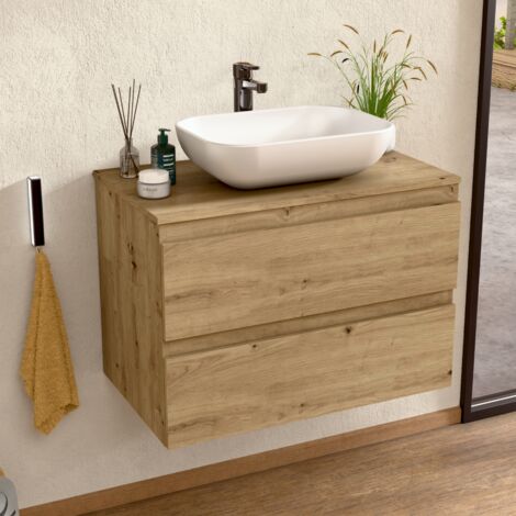 BELLOBATH - Mueble de baño suspendido con lavabo de cerámica, Mueble con 2 Cajones, 100 x 55 x 46 cm, Mueble roble
