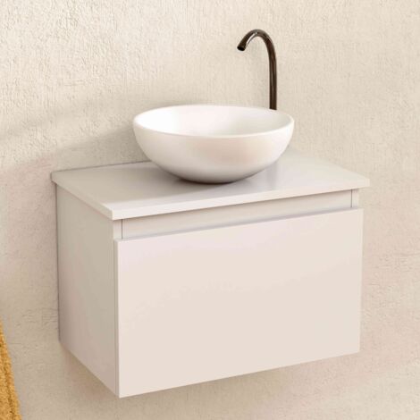 BELLOBATH - Mueble Baño Suspendido con Lavabo de Cerámica Redondo , Mueble Baño con Lavabo Montado con 1 Cajón, 49,5 x 32 x 30 cm, Mueble Blanco