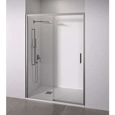 Mampara de ducha frontal 1 corredera + 1 fijo - sin perfilería inferior - Cristal transparente templado 6mm antical - Plata Brillo - Ancho adaptable 105 a 110cm - Posición puerta derecha - Alto 195cm