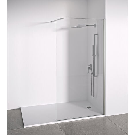 Mampara de ducha frontal panel fijo - Transparente - Cristal templado 8 mm Antical - Perfilería Plata Brillo - Ancho adaptable 108-110 cm - Alto 195 cm