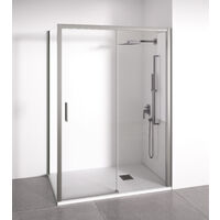 Mampara de ducha angular 1 corredera + 2 fijos - sin perfilería inferior - Cristal transparente templado 6mm - Plata Brillo - Ancho adaptable 115-120 x 77-80cm - Posición puerta izquierda - Alto 195cm