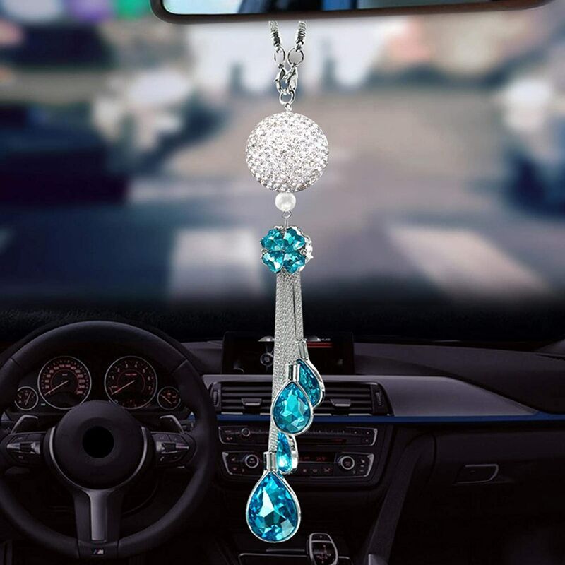 Colgante de espejo de cristal retrovisor para automóvil, accesorios de decoración colgante, linda decoración brillante para mujer, colgante de moda colorido Lucky Pendant Auto Interior - azul, tamaño libre