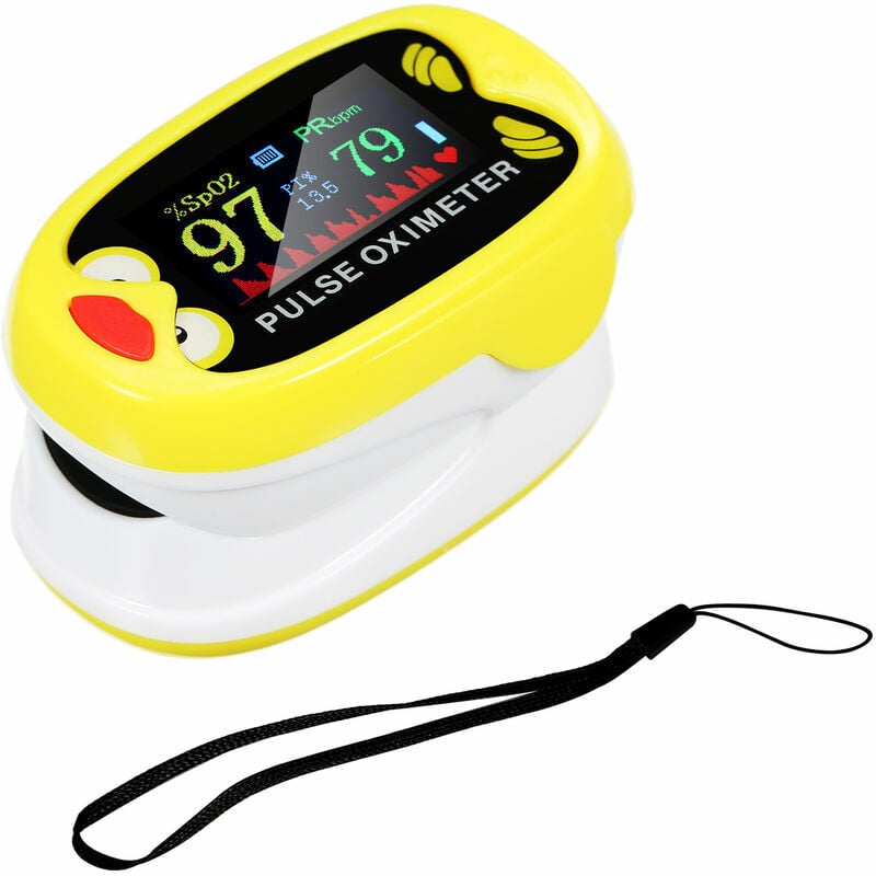 Oximetro de pulso de dedo multifuncion USB Sensor de oxigeno en sangre recargable SpO2 PR Monitor PI con pantalla TFT Oximetro de pulso de dedo portatil Oximetro lindo creativo para viajes deportivos en casa, Amarillo