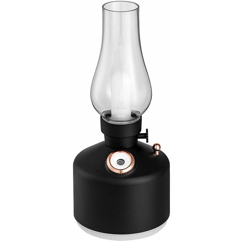 Luz de camping USB, luz de tienda sin llama retro con humidificador de aire, Negro - Negro