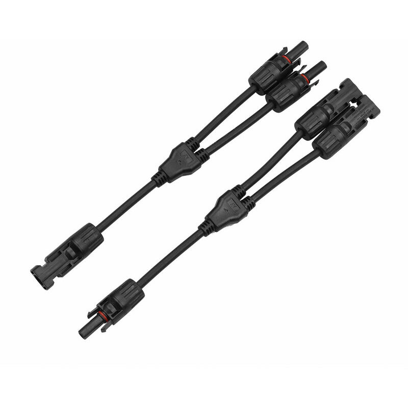 Conectores solares de rama Y Adaptador de cable paralelo, Conector de cable solar Autoblocante IP67 Panel fotovoltaico a prueba de agua Conector de extensión macho hembra 12AWG, negro, 2 vías - negro, 2 vías