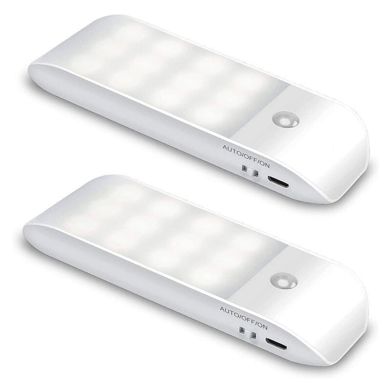 Luz automática, luz de detección de movimiento portátil, luz nocturna multimodo de 12 LED recargable por USB con imán para gabinete/pasillo/escalera/lectura (luz cálida)