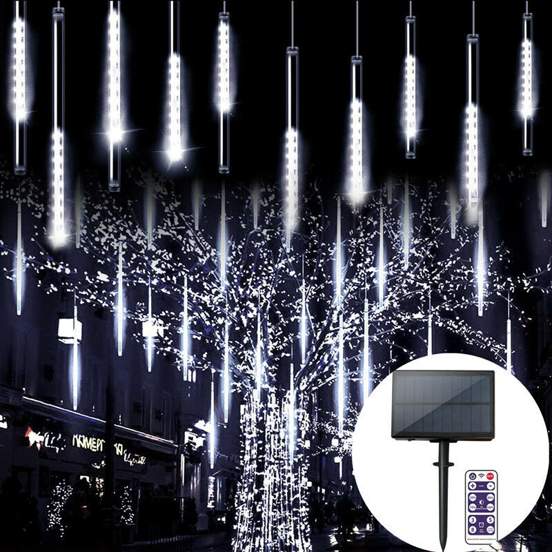 Luces de hadas mejoradas, 8 tubos Luces de lluvia de meteoritos Luces LED impermeables para bodas Hogar Árbol Jardín Fiesta de Navidad (30 cm, 192 luces LED, luz blanca)