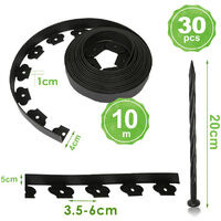 VINGO Flexible Garden Edging, Plastic Lawn Edging Border Fence with 30 Strong Securing Pegs, Garden Outdoor Grass Lawn Path Edge, Black Flexible Flower Bed Edging - 40m Height 5cm - Black - black