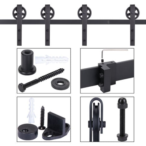 244cm Kit de Quincaillerie Porte Coulissante Rail de Porte Coulissante pour Grange Garage Chambre Double Porte Charge 150kg
