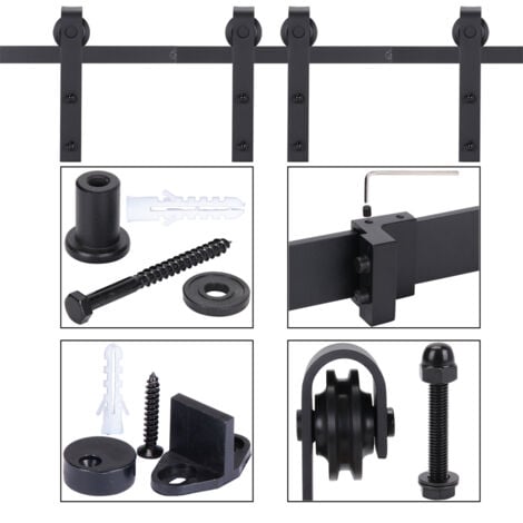 352cm Kit de Quincaillerie Porte Coulissante Rail Porte pour Grange Chambre Garage Double Porte Charge 150kg