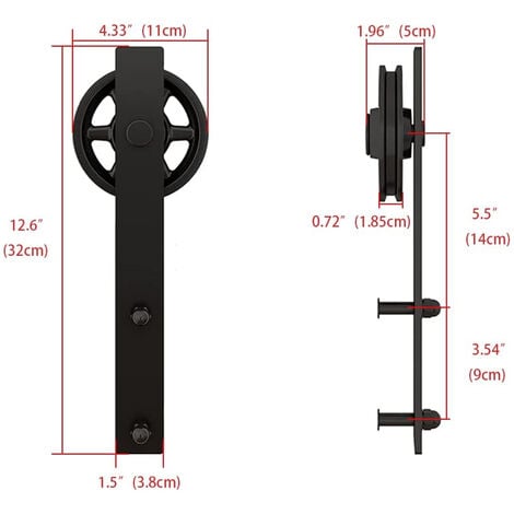 200cm/6,6FT Kit Quincaillerie de Rail pour Porte Coulissante Industriel Ensemble Suspendue de Porte de Grange en Acier au Carbone