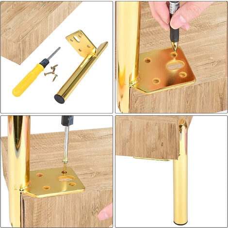 4 Pcs Pieds de Meuble Moderne Pieds de Armoire de Rechange Pieds pour Table Lit avec Vis Doré - 13cm