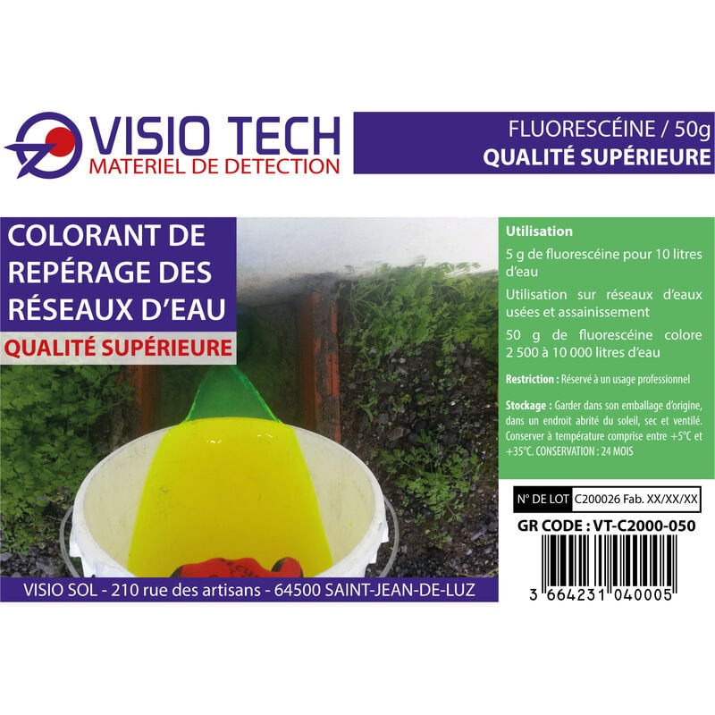 Fluorescéine - Sachet de 50 g - Colorant de repérage des réseaux d'eau en  poudre