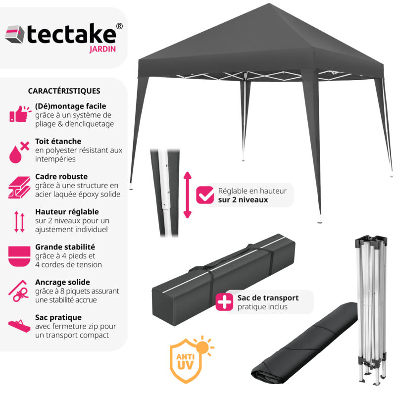 Tectake Tonnelle De Jardin 3x3m – Barnum Pavillon Chapiteau Résistant Eau & UV30+ – Cadre Acier Époxy – Idéal Réceptions, Terrasse, Camping