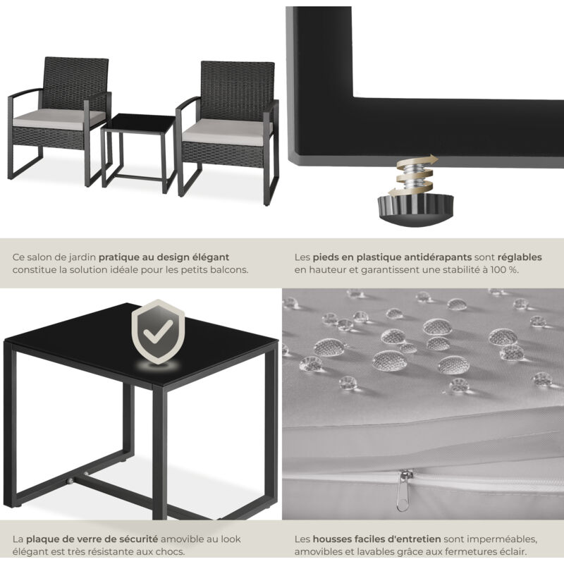 GYMAX Salon De Jardin Rotin 2 Personnes Avec Table Et Rangement - Chaises Confortables + Table Basse Extérieure Pour Terrasse, Balcon Et Porche