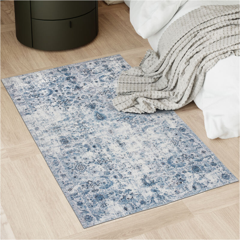 Tapis Couloir Antidérapant 100x200cm Bleu Boho - Tapis Décoration Lavable Multifonction