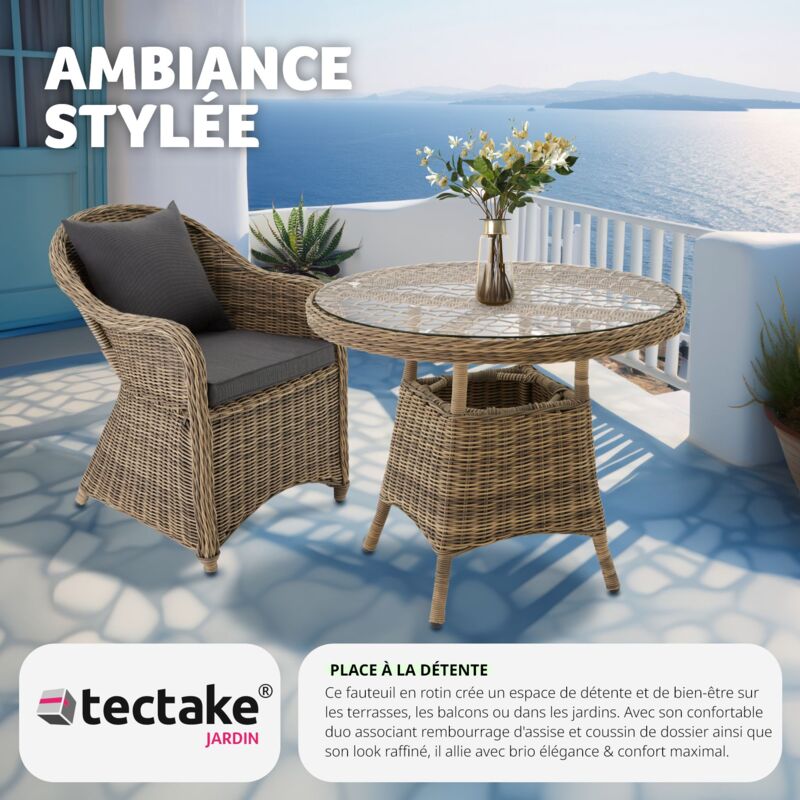 Salon De Jardin 5 Places Tectake - Table + 4 Fauteuils + Tabouret - Rotin Synthétique Gris - Housses Incluses