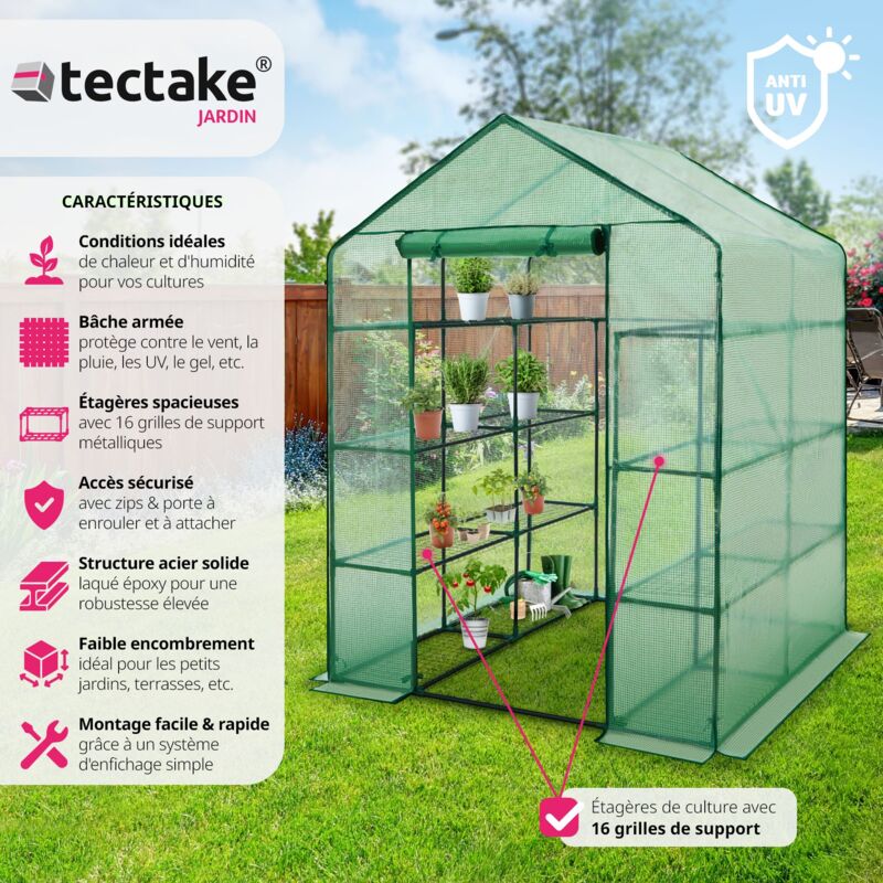 Serre Tomates Relaxdays 170x80x200cm - Bâche UV, Porte