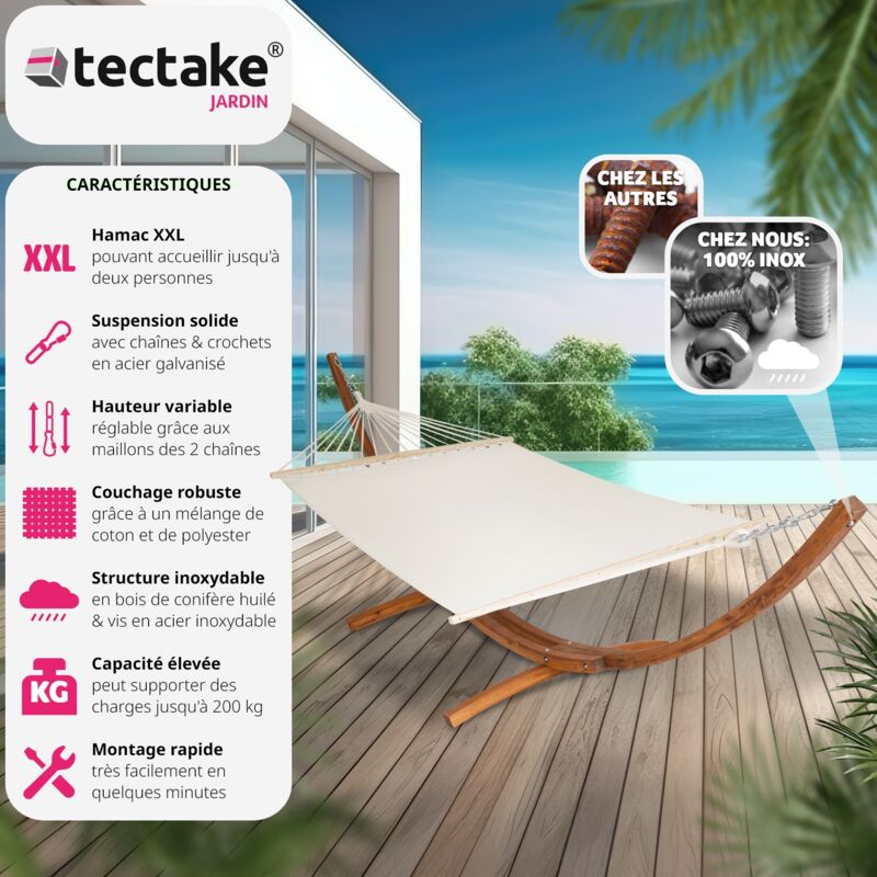 Hamac 2 Personnes Sur Pied Avec Table D'Appoint - Coton & Acier Portable Extérieur