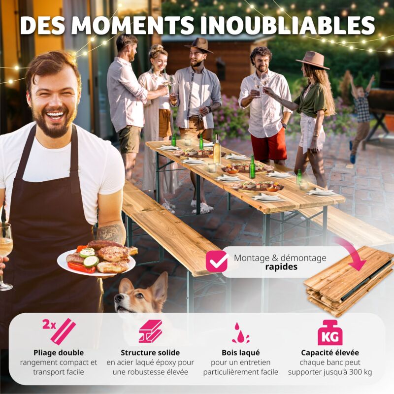 TecTake Lot De 3 Tables Pliantes Multifonctions 300x60cm - Barbecue, Pique-Nique, Buffet, Camping & Tapissier En Aluminium